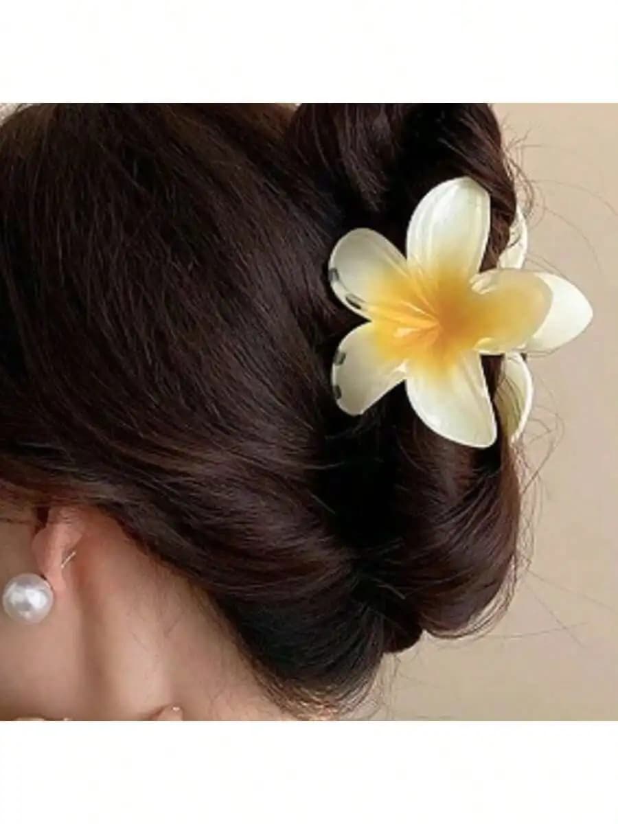 Fermaglio per capelli a forma di crisantemo con sfumatura gialla, unico e fresco, fermaglio per mezza coda di cavallo legata all'incastro sul retro della testa