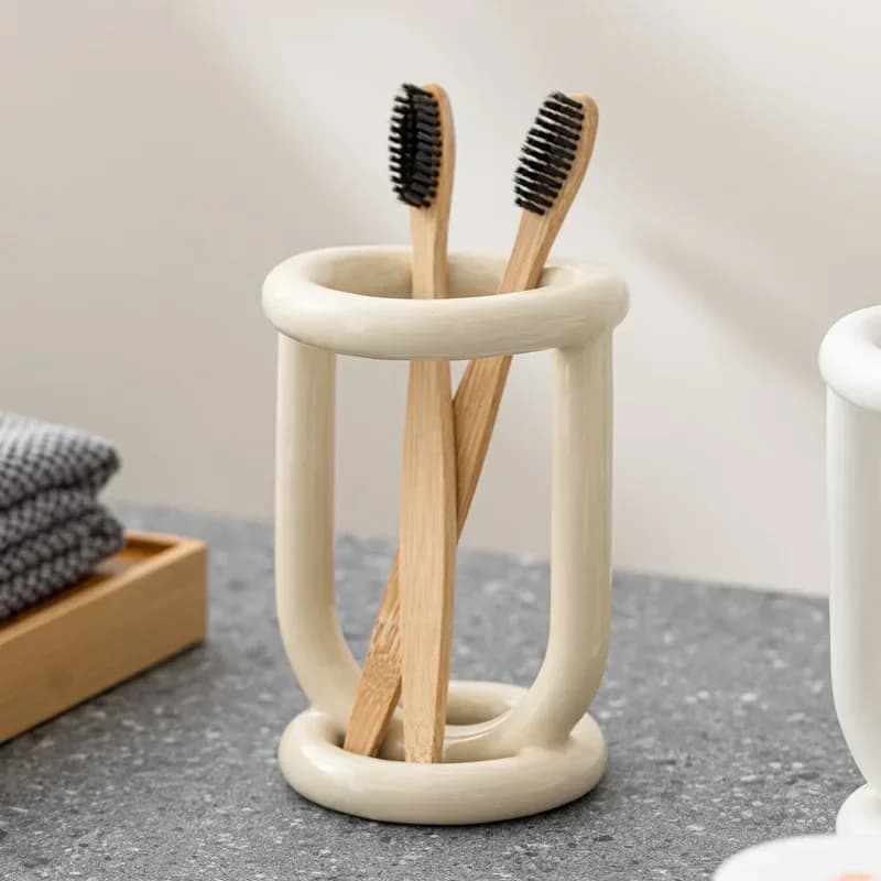 Nordic Style Luxury Ceramic Toothbrush Holder Stand Household Toothpaste Storage Organizer