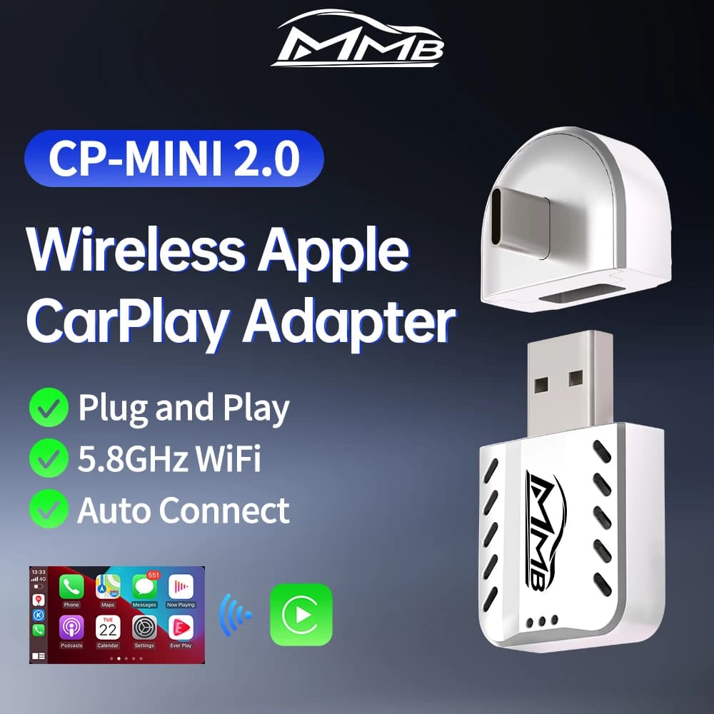 2025 MMB Mini 2.0 Wired to Wireless Apple CarPlay Adapter Smart Car Ai Dongle Online Updates Plug and Play For Mercedes Audi Kia