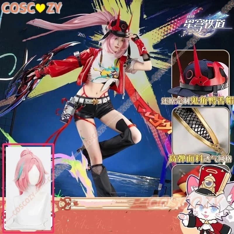 ABC123Cosplay Honkai Star Rail Rappa Parrucca Cosplay, Uniforme, Cappello, Giacca, Pantaloncini, Costume da Ranger Galattico, Accessori per Halloween