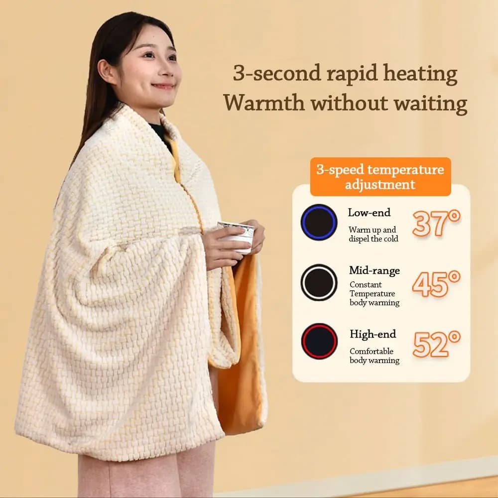 Coperta riscaldata elettrica USB indossabile per uso domestico Abbigliamento caldo Coperta scialle lavabile Coperta riscaldante portatile per l'inverno
