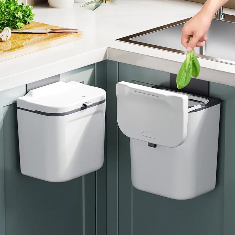 Cestino per Rifiuti da Parete, Bidone Domestico Sospeso per Bagno con Coperchio, Contenitore per Alimenti, Accessori da Cucina 7/9L
