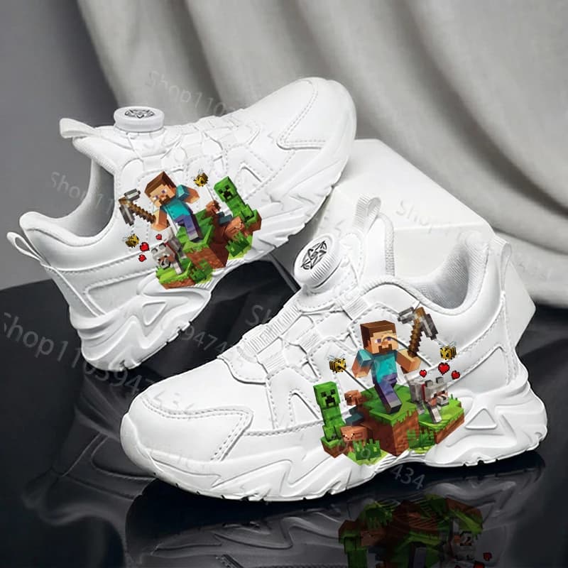 Scarpe per Bambini Minecraft con Stampa 3D, Comode e Semplici, Suola Spessa, Design con Bottone Rotante, Scarponi da Trekking, Regalo per Ragazzi e Ragazze