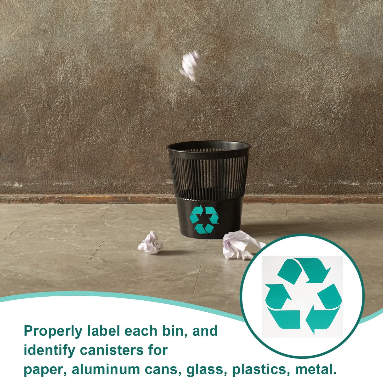 4Pcs High Visibility Green Recycle Stickers Recyclable Sign Labels for Bins Containers Garbage Cans Doors Walls Windows Outdoor