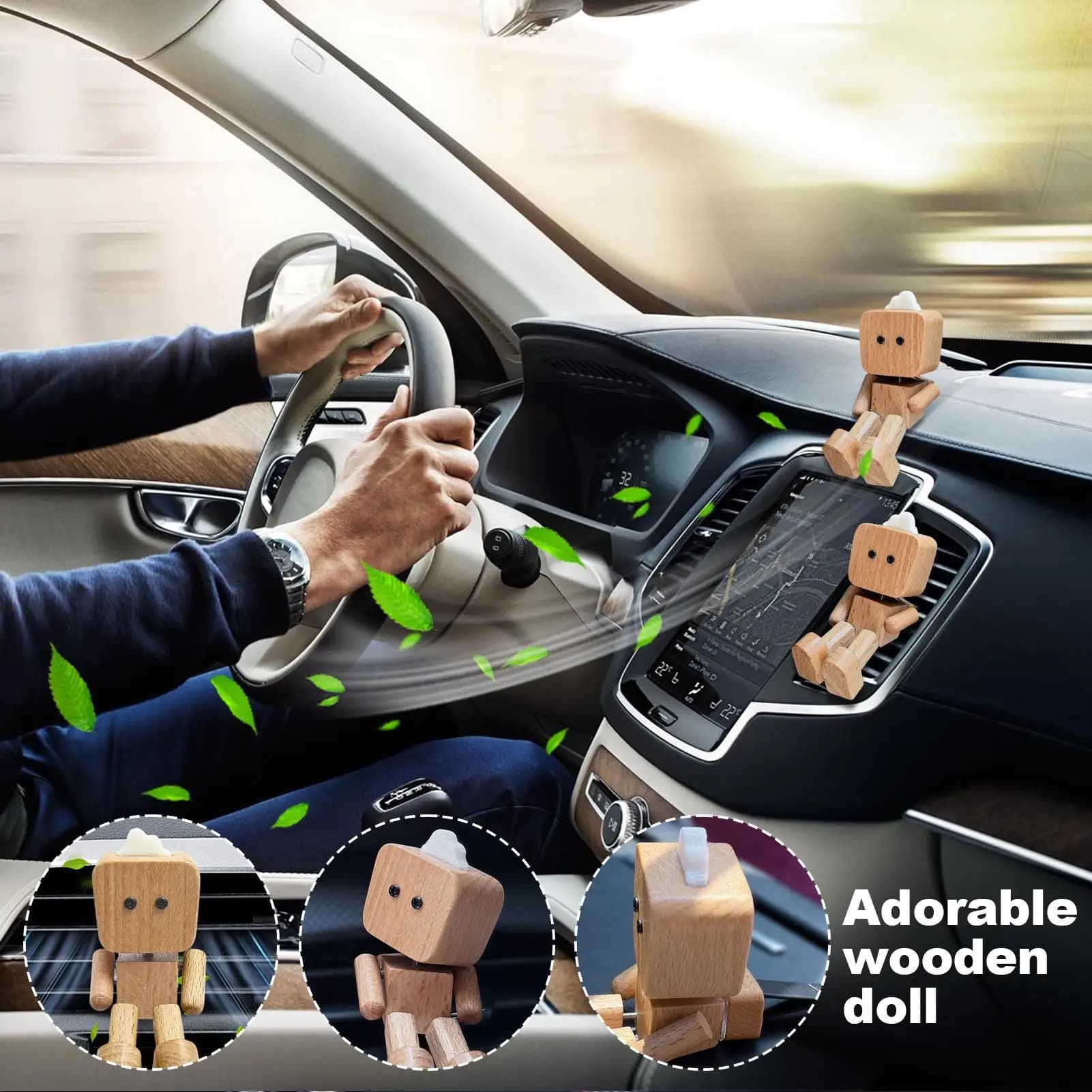 Diffusore per auto Clip di sfiato Robot in legno Presa d'aria Deodorante Clip Interni Decorazioni profumate per auto Viaggio su strada Cucina Casa Camera da letto
