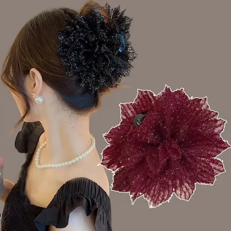 2 Pezzi Fermaglio per Capelli a Forma di Squalo con Fiore in Pizzo, Stile di Nicchia di Alta Gamma, Accessorio per Capelli per Donne e Ragazze