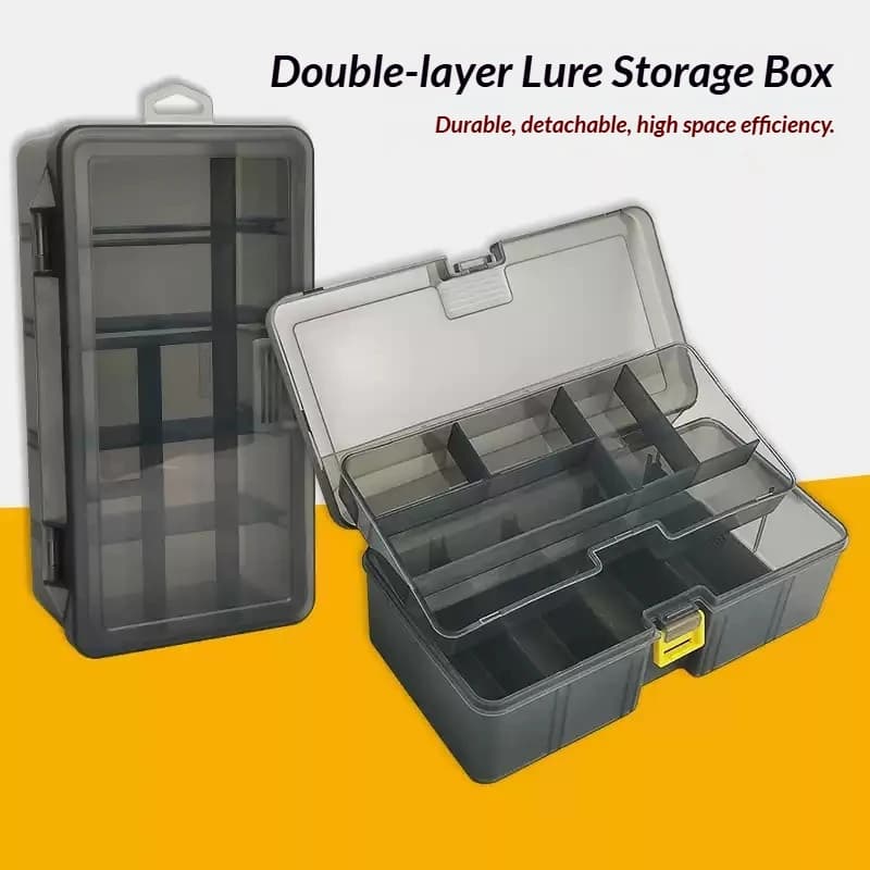 Gun Color Double Layer Lure Box Thickened Deepened Plastic Fishing Tackle Storage Container For Outdoor Fishing Adult Anglers