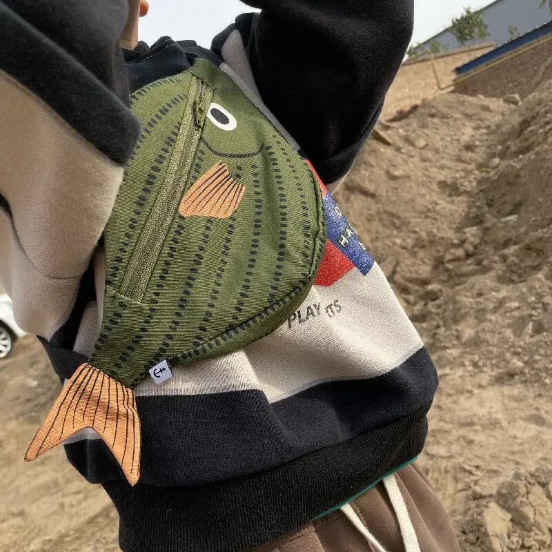 Temperament Children's Baby Green Ocean Tropical Fish Money Coin Purse Crossbody Waist Bag Men and Women