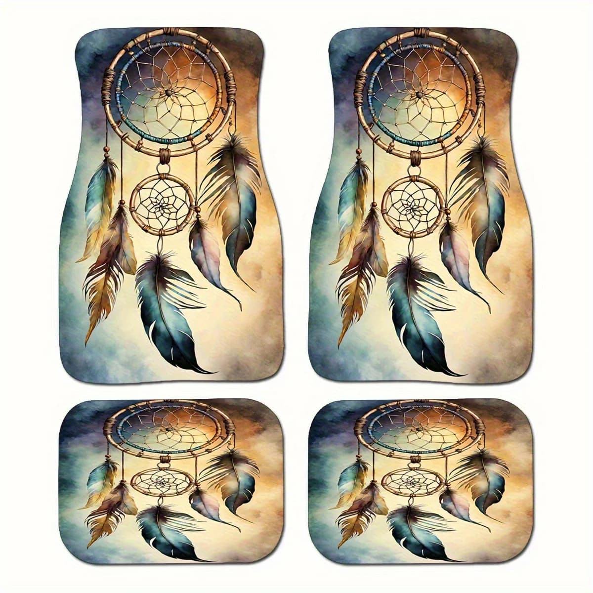 4pcs Dreamcatcher Print Design Carpet Car Floor Mats For Auto Van Truck SUV-4pcs Front& Rear Full Set Universal Fit Car Interior