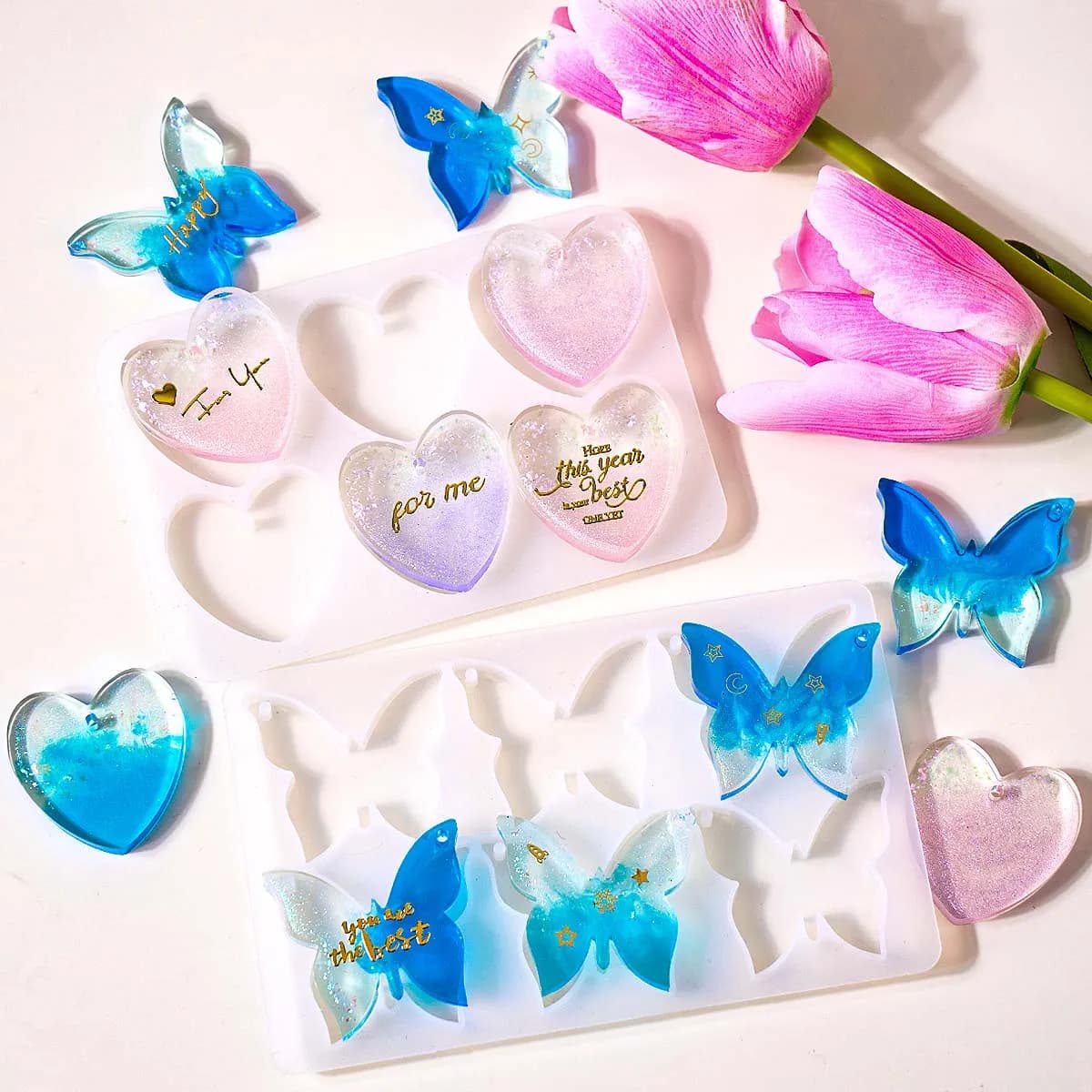 Stampo in Silicone per Orecchini a Sei Fori, Forme di Cuore e Farfalla, Stampi in Resina Epossidica per Ciondoli, Portachiavi e Creazioni di Gioielli Fai-da-Te