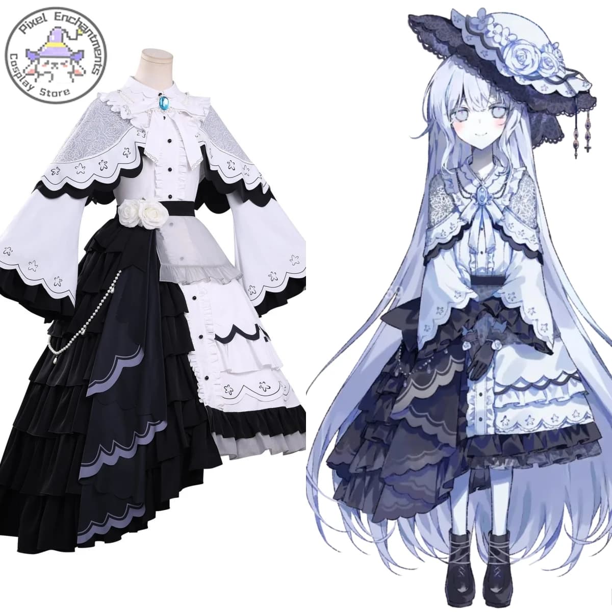 Costume Cosplay Anime Magical Girl Magical Trial Yukiyo Tsukishiro, Outfit Magico Nero con Cappello per Donna, Ideale per Comic Con