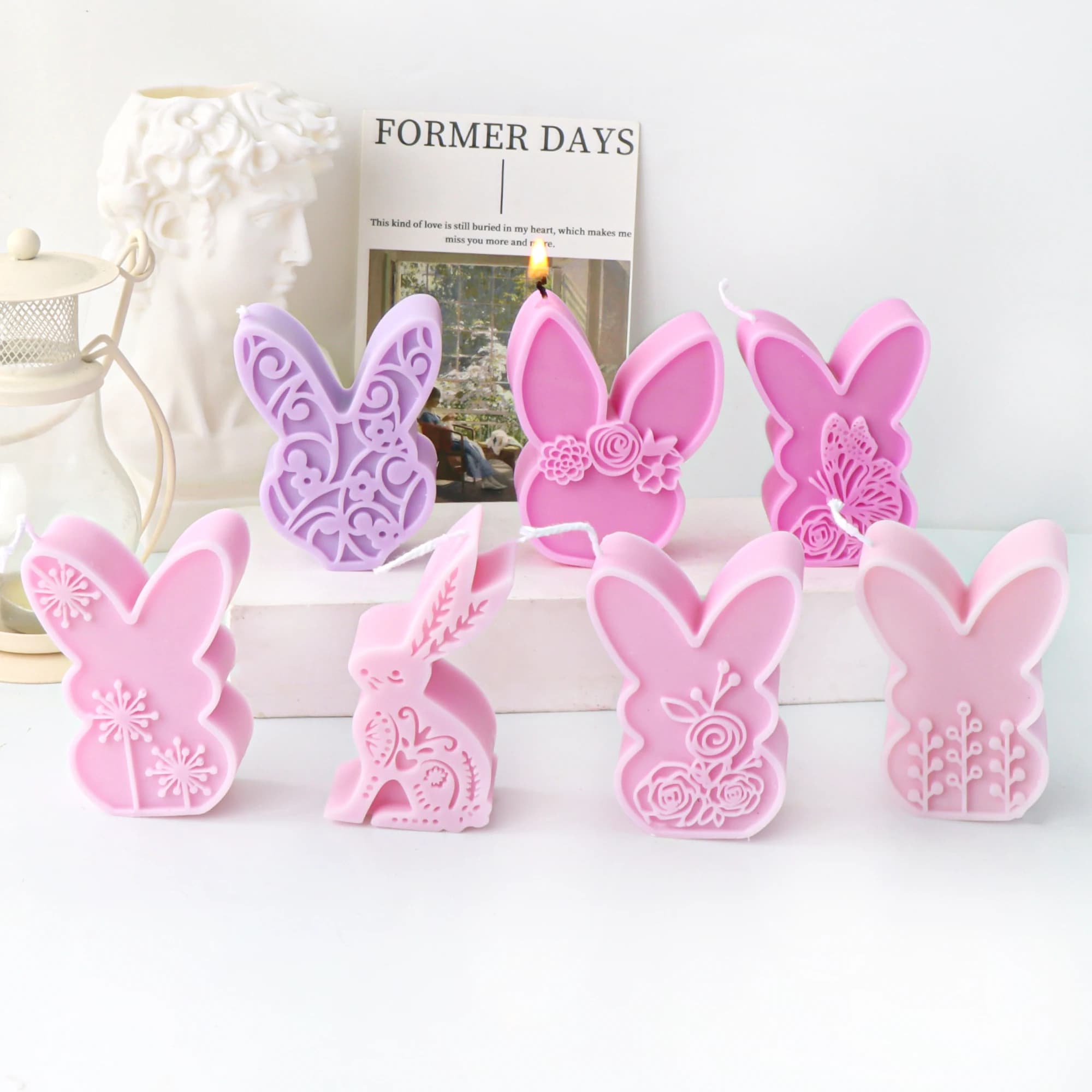 Easter Bunny Candle Silicone Mold-Embossed Flower Pattern Rabbit Candle Mold-Simple Rabbit Resin Mold-Rabbit Diffuser Stone Mold