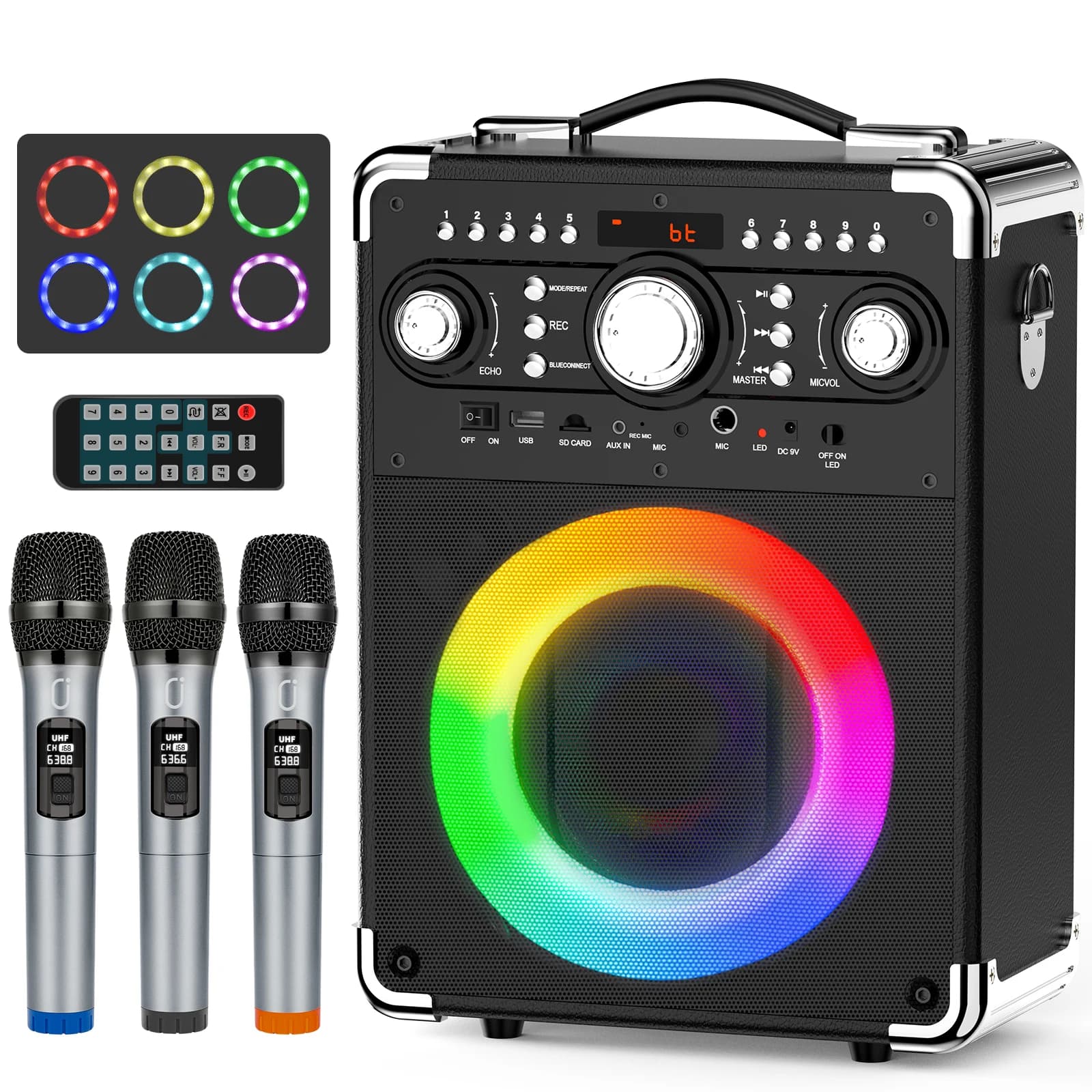 Macchina per Karaoke FanFun con 3 Microfoni e Luce Disco Ball, Altoparlante Karaoke Bluetooth Portatile con Luci LED per Bambini e Adulti