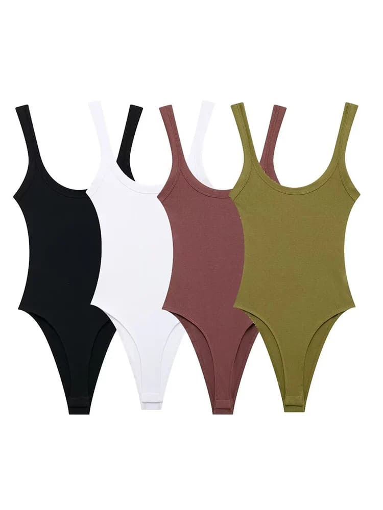 Body skinny a costine da donna, scollo a O, cinghie, bottone a pressione, tute corte da donna, moda sexy