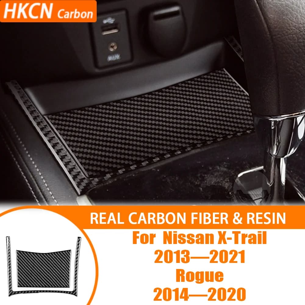 Pannello portaoggetti centrale in fibra di carbonio Accessori interni per auto Copertura Trim Adesivo modificato per Nissan X-Trail Rogue 2013—2021
