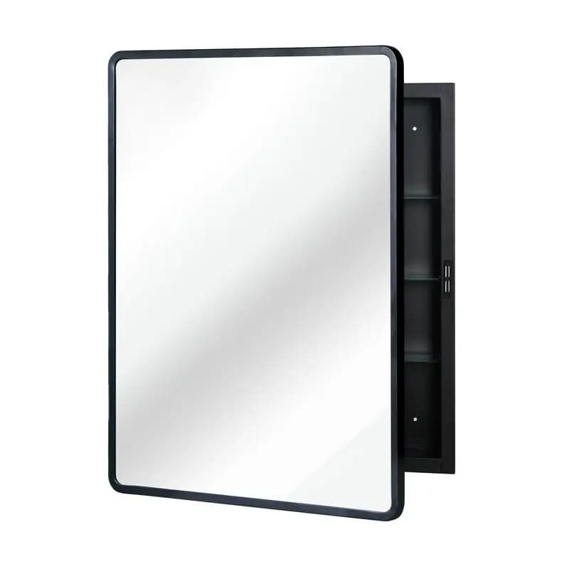 Supporto da parete con cornice in metallo nero o armadietto a specchio da incasso Soluzione di stoccaggio da 24x30 pollici per l'arredamento del bagno o del soggiorno