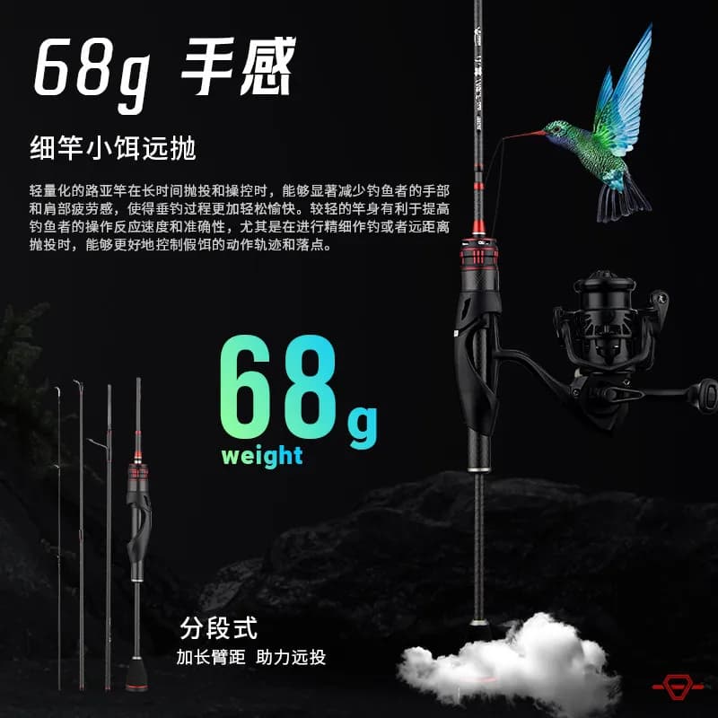 Teben Xiaosi fishing rod 4 pieces, portable, ultralight, folding, short, with Fuji rings, for trout fishing and micro-fishing.