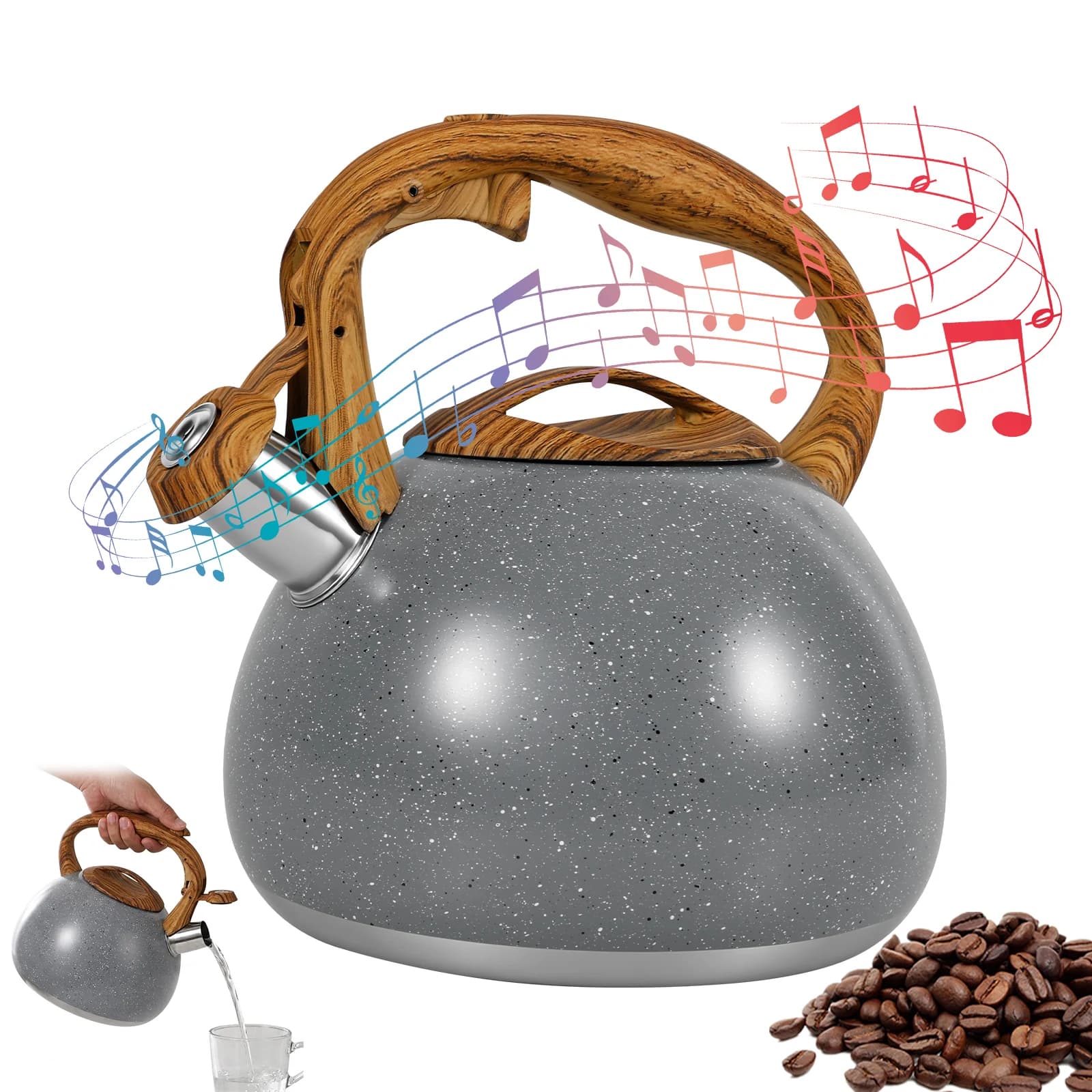 2L/2.5L/3L Whistling Tea Kettle Stainless Steel Stovetop Kettle Rustproof Water Kettles for Gas Stove Electric Ceramic Cooktop