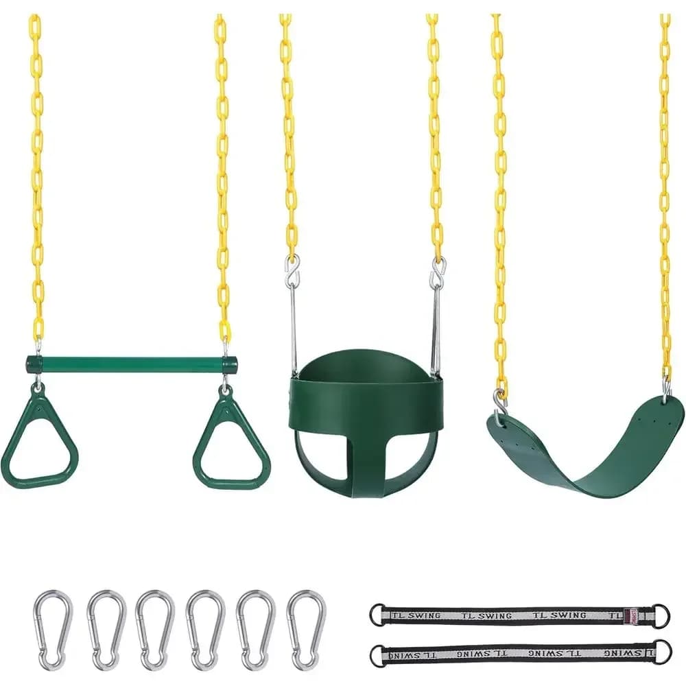 Outdoor Combo Swing Set with Rings, Belt Seat, Bucket Seat, and Rope Swing for Kids
