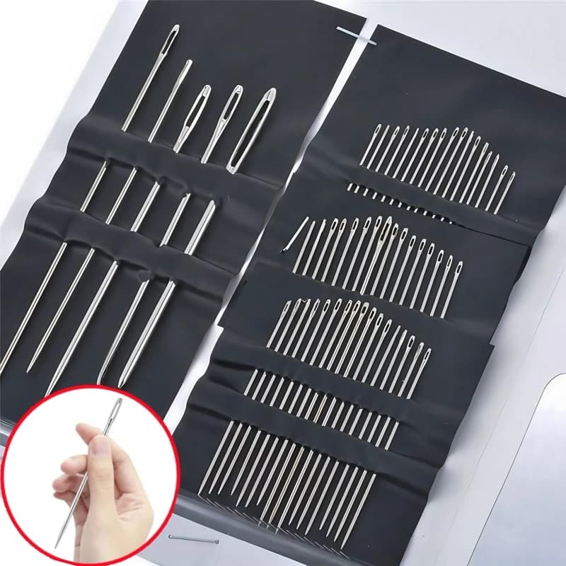 55 Pieces Stainless Steel Big Eye Hand Sewing Needles Set with Different Sizes for Sewing Needlework Embroidery Stitching Needle