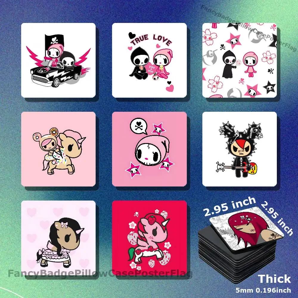 T-Tokidoki Fashion Adios Ciao Ciao Acrylic Refrigerator Magnets Square Tiles with Magnetic Sheets for Home Decoration