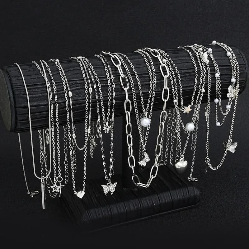 14 pezzi/set set di collane multistrato farfalla perla cuore stella zircone collana color argento per le donne regalo di gioielli per feste di lusso
