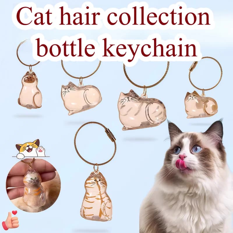 Adorable keyring with pendant to store cat's hair Transparent container to store cat's/dog hair for animal lovers Memorial keychain for domestic DIY pets