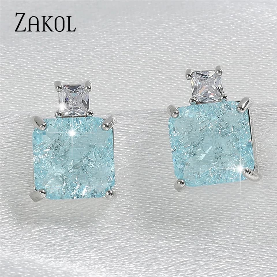 ZAKOL Fashion Light Blue Square Cubic Zirconia orecchini a bottone per le donne Exquisite CZ Wedding Party Jewelry EP5360