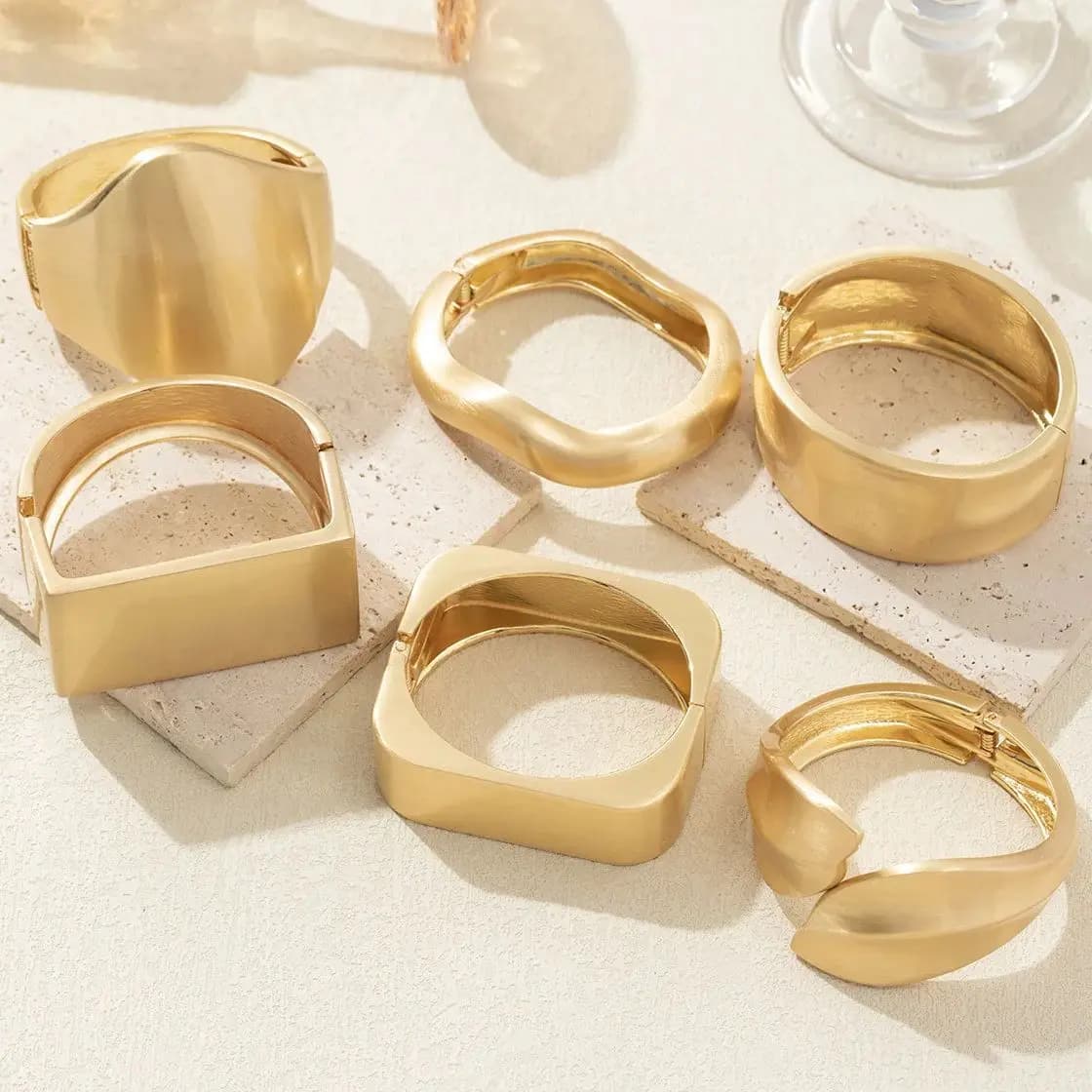 DIEZI 6 Style Exaggerated Hip Hop Matte Metal Cuff Bangles Fashion Geometric Spring Bangles For Women Bracelet Men Jewelry