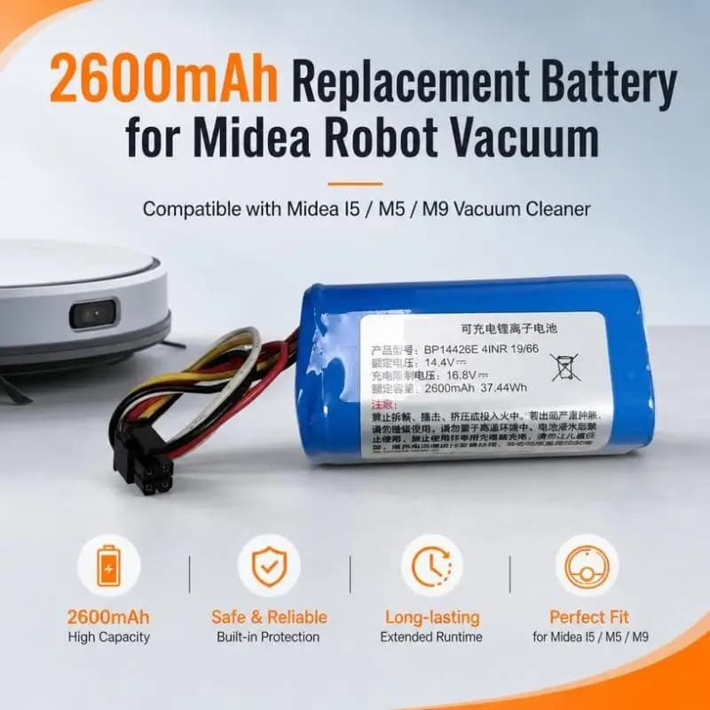 BP14426E 14.4V 2600mAh Li-ion Replacement Battery Compatible with Midea I5 M5 M9 Robot Vacuum Cleaner