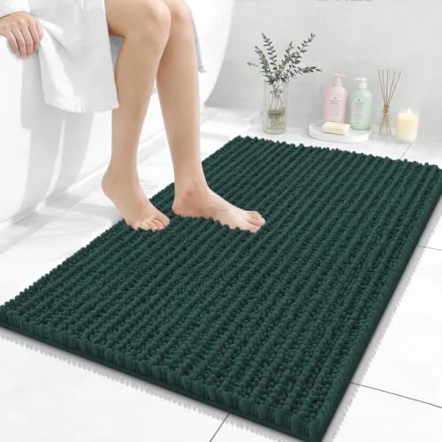 Tappetino da Bagno 36x24, Spesso, Morbido e Assorbente in Ciniglia, Antiscivolo con Base in Gomma, Lavabile in Lavatrice, Asciugatura Rapida