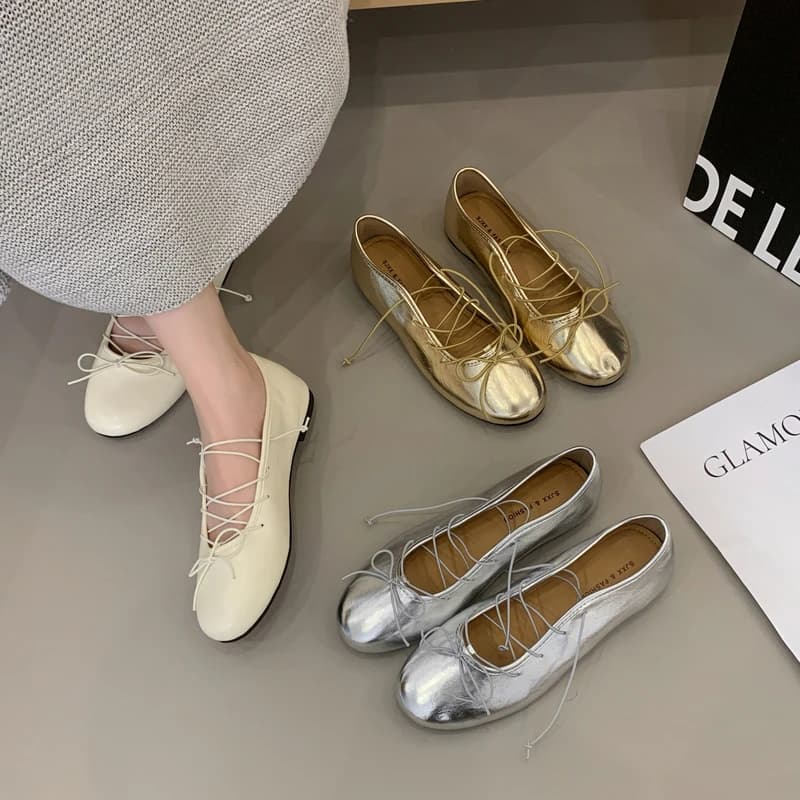 Scarpe da Donna di Lusso con Fiocco a Farfalla, Ballerine Piatte Femminili, Calzature Eleganti, Scarpe da Danza per Donne