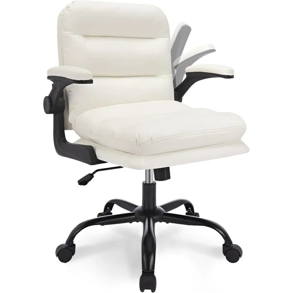 Sedia da ufficio girevole ergonomica con braccioli imbottiti, altezza regolabile, supporto lombare e cuscino in pelle PU, ideale per computer