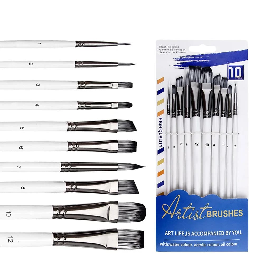 Oil Painting Pen Set of 10 pcs set Black Aluminum Tube Student Painting White Pole Watercolor Acrylic Paint Brush art tools