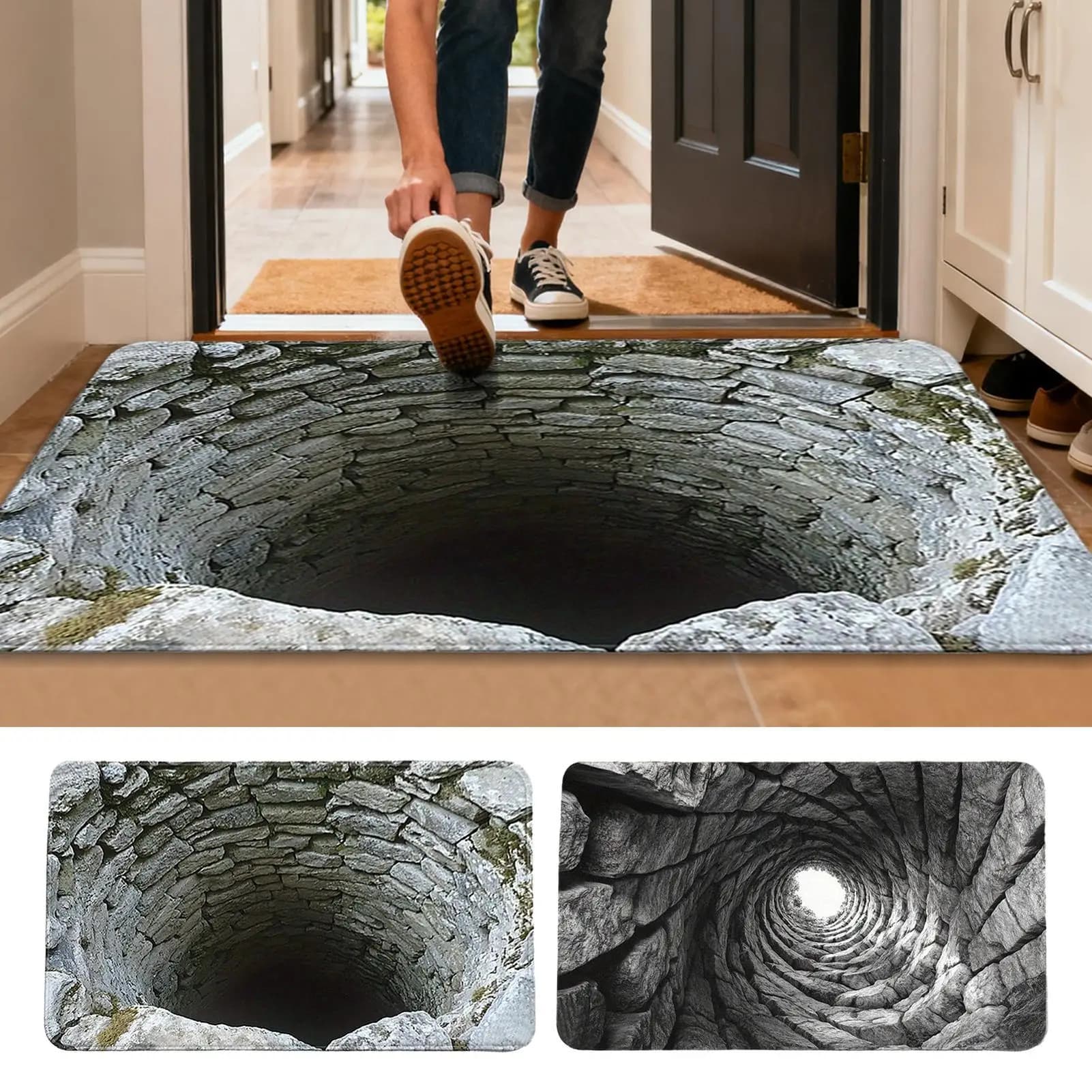 Tappeto illusione ottica 3D Abyss Illusion Zerbino antiscivolo Tappetino assorbente Tappeto da ingresso 20x32 pollici per bagno interno ed esterno
