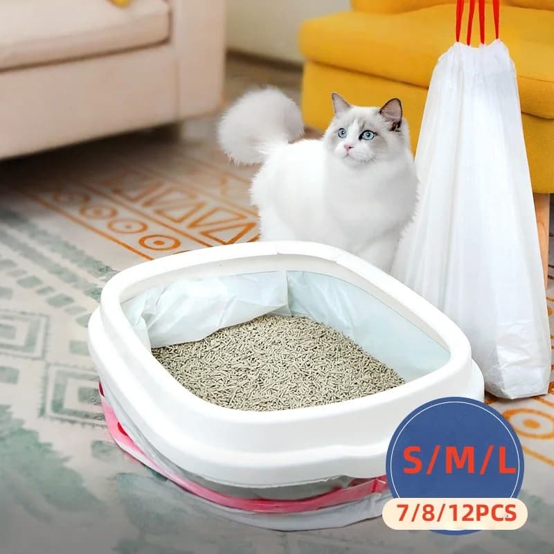 Portable, multifunctional cat litter bag, with pull rope, for cleaning without dirty hands, sand proof, pet accessories