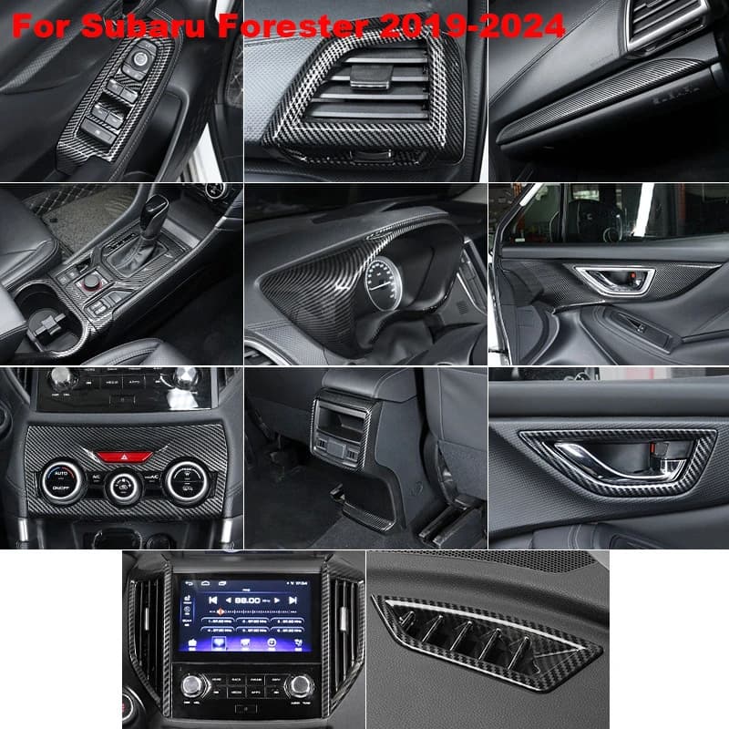 Interior Kit for Subaru Forester 2019-2024, ABS Carbon Fiber Cover for Dashboard, Console and Gear Panel, Auto Accessories