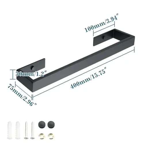 Portasciugamani da parete in acciaio inossidabile SUS304 nero opaco 400mm per bagno, lavanderia, hotel, arredamento moderno