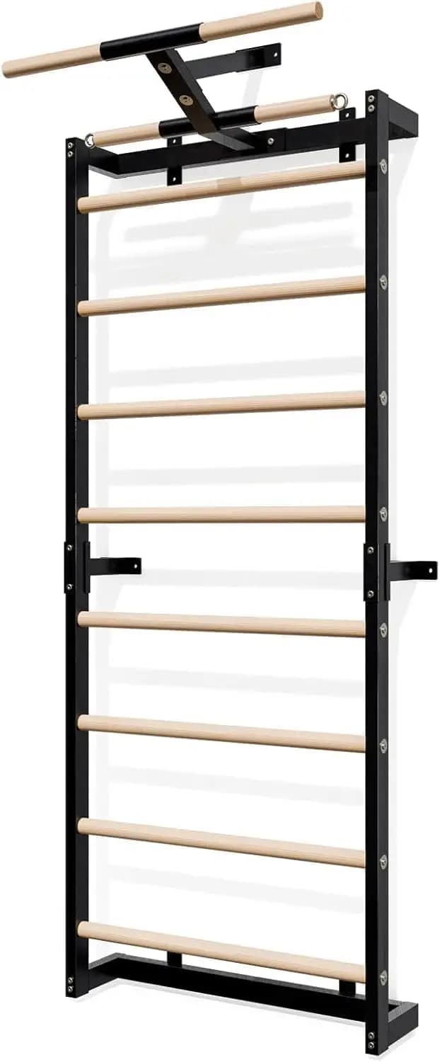Scala Svedese, Sbarre in Legno per Allenamento a Parete con Barra per Trazioni e Anelli per Cinghie, Scala Svedese da Parete per Adulti, Montaggio a Parete