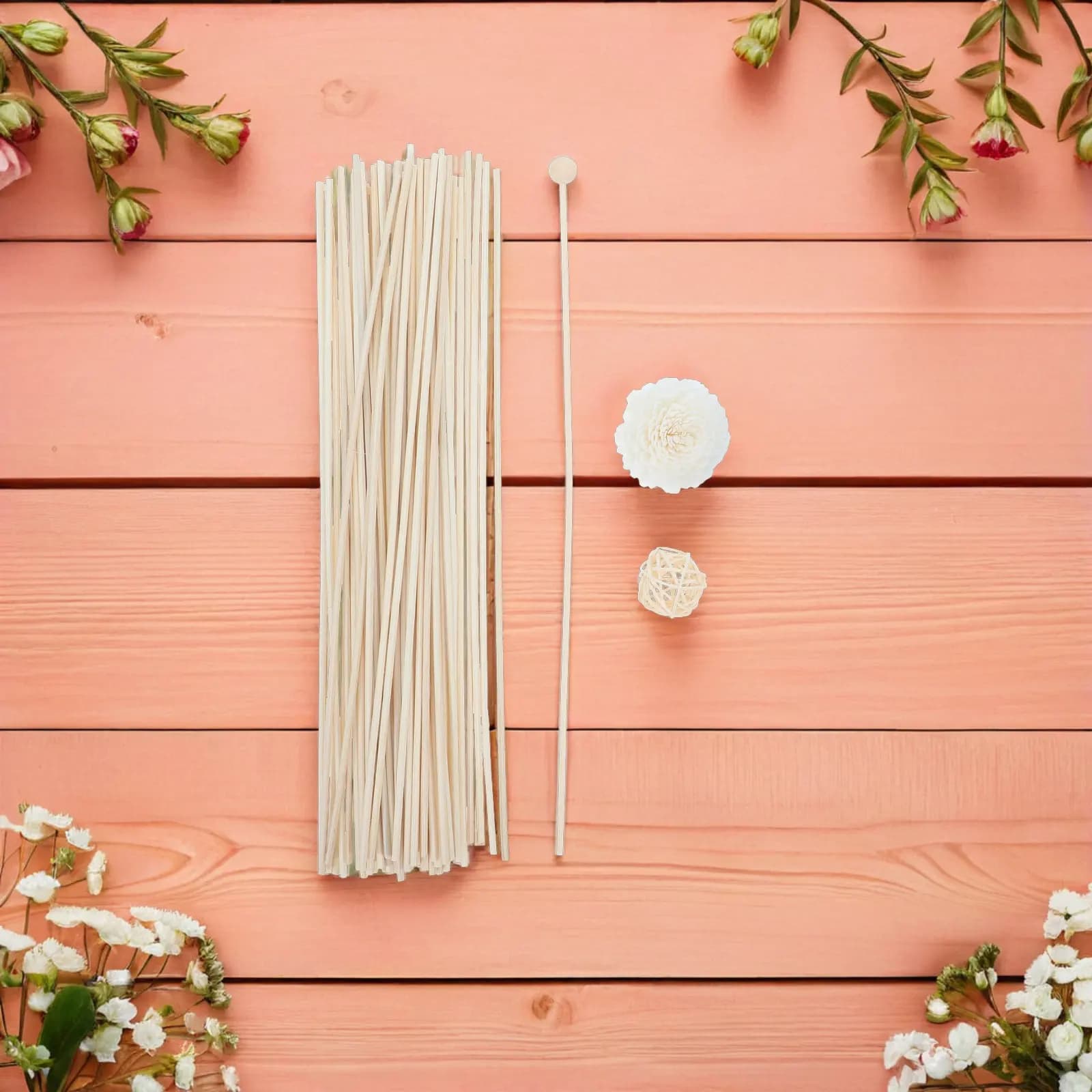 1Set Wood Stick Scent Diffuser Safe Aromatherapy Reed Sticks Decorative Flower Rattan Paper Diffuser for Home Office Bedroom