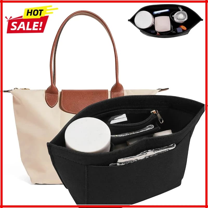 Organizer per borsa, inserto in feltro per borsa, inserto portatile da viaggio per trucchi, organizer per borsetta, borsa interna grande per tote bag
