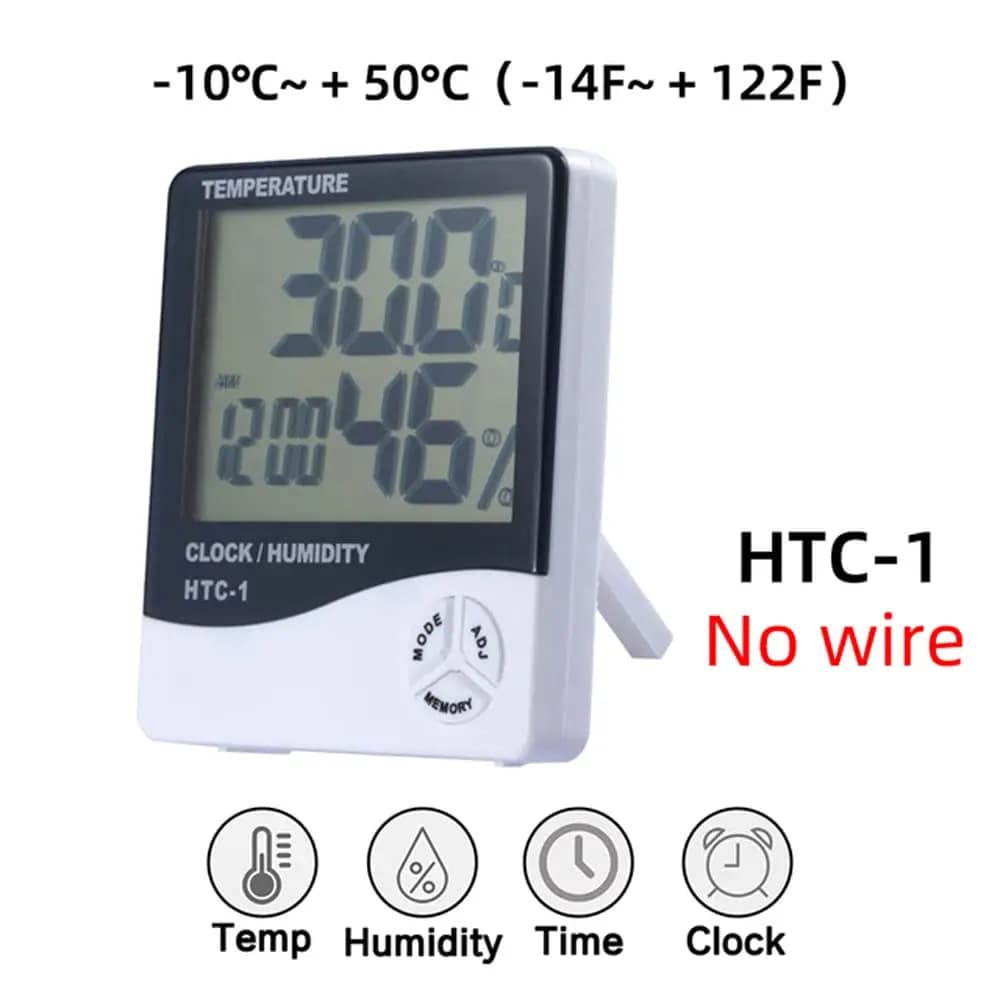 HTC-1 Mini thermometer humidity hygrometer temperature indicator clock time table support wall mounting monitor digital LCD screen