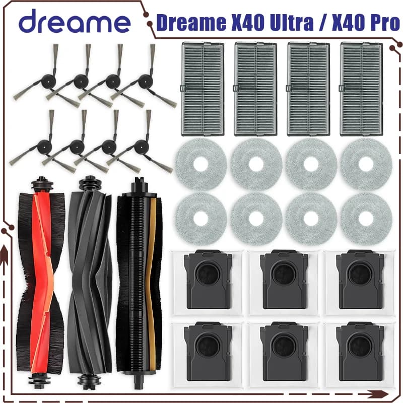 Dreame X40 Ultra / X40 Pro Robot Vacuum Spare Parts Main Side Brushes Mop Cloths HEPA Filters Dust Bags Accessories