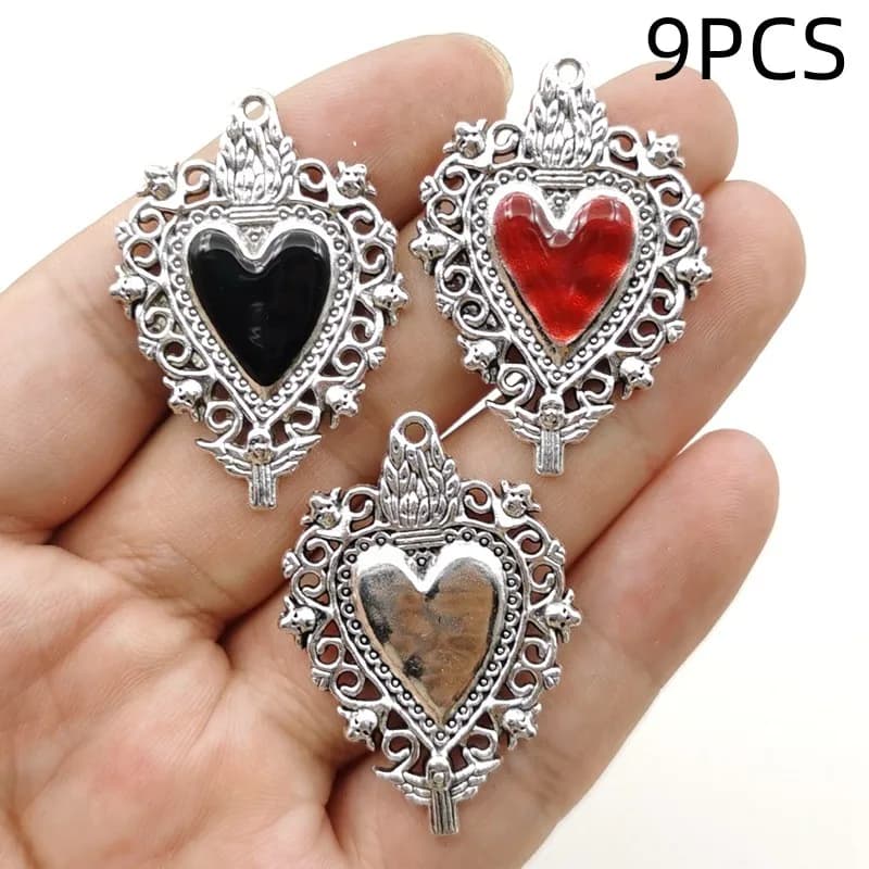 9/10 pezzi personalizzati retrò in lega di zinco cuore sacro goccia olio pendente cuore pesca ciondolo orecchini fai da te accessori collana