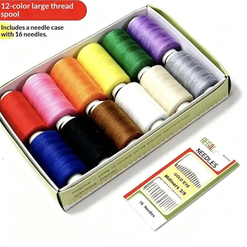 12 Colors Sewing Thread Set, 350m/Spool 16 Needles For Hand Machine Sewing Multi-Color Thread Kit For Clothing Repair DIY Crafts