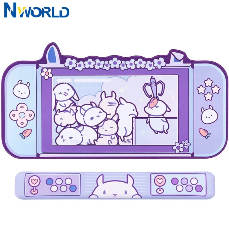 Tappetino per mouse da gioco grande Kawaii Simpatico tappetino da scrivania con coniglietto Sakura rosa viola Accessori da scrivania per laptop antiscivolo resistenti all'acqua per i giochi
