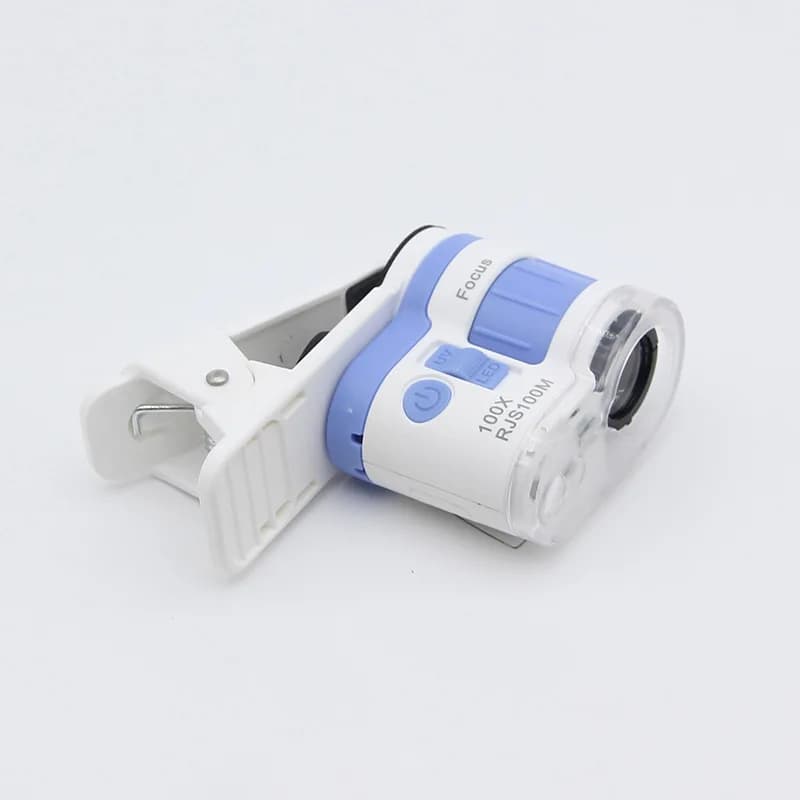Dotato di supporto per telefono 100X, luce LED bianca, luce UV viola, microscopio, mini lente d'ingrandimento portatile