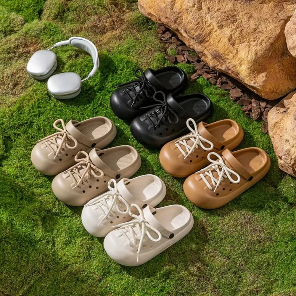 Korean Style Women EVA Clogs Lace Up Summer Hole Sandals Closed Toe Non Slip Beach Slippers Outdoor Casual Fashion cloud Shoes