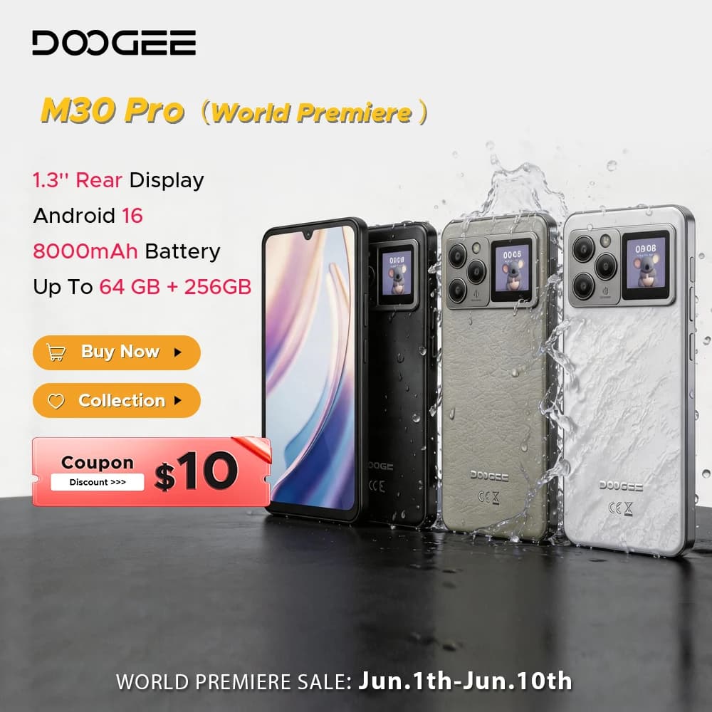 Global Version DOOGEE M30 Pro Android 16 Smartphone 1.3'' Rear Display 8000mAh 6.88''Display 64GB RAM(8GB+56GB) 256GB ROM NFC