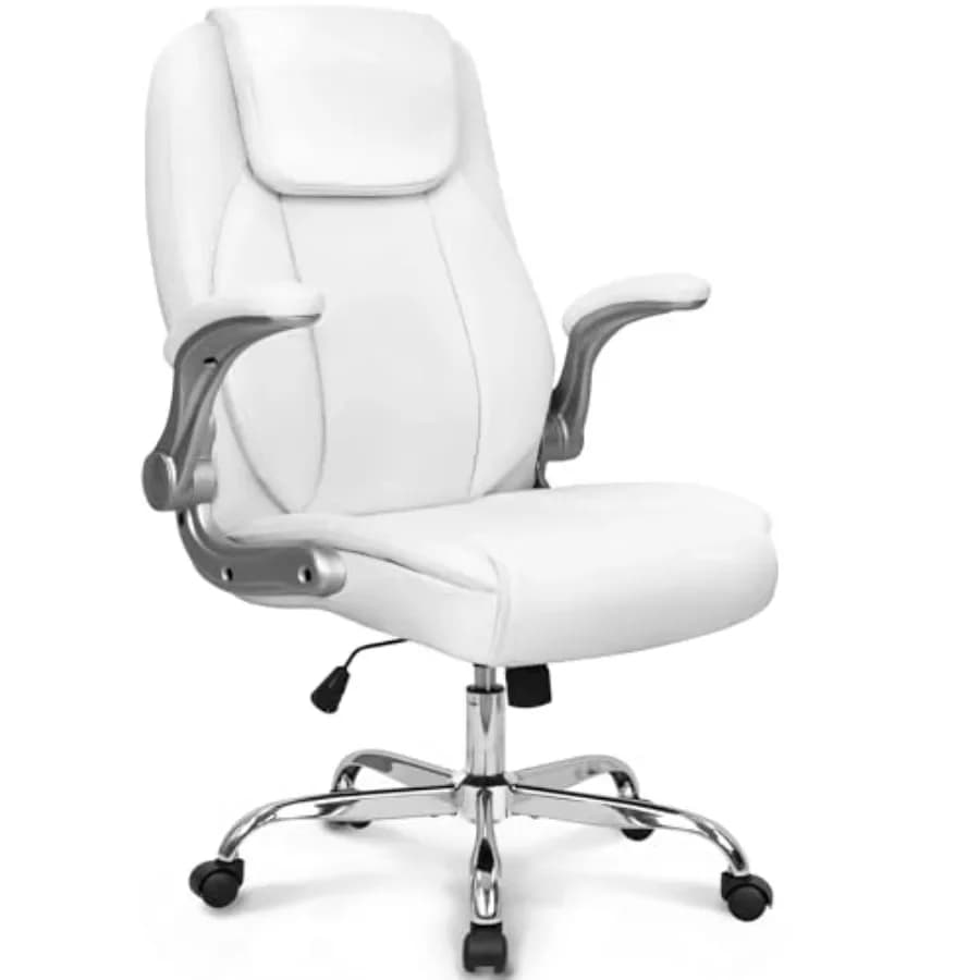 Office Desk Chair for Ergonomic Workspaces, PU Leather High Back with Flip-up Arms, Black, Breathable and Adjustable Support